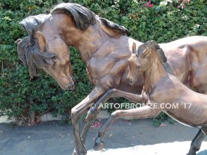 Pride & Joy bronze sculpture of standing mare and running colt horse for ranch, shopping center or equestrian center