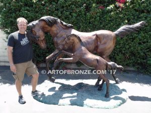 Pride & Joy bronze sculpture of standing mare and running colt horse for ranch, shopping center or equestrian center