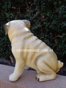 Pug gallery quality, custom sitting dog bronze statue artwork