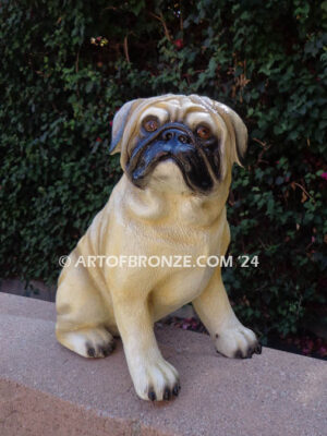 Pug gallery quality, custom sitting dog bronze statue artwork