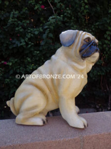Pug gallery quality, custom sitting dog bronze statue artwork