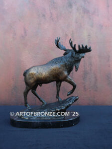 Regal Moose bronze statue artwork of standing moose bellowing