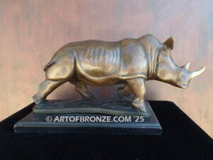 Charging black rhino high-quality bronze statue for indoor home and office display