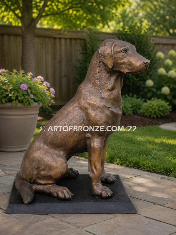 Rider life-size sitting dog bronze sculpture