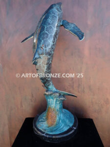 Rising Tide indoor marine art bronze sculpture rising humpback whale