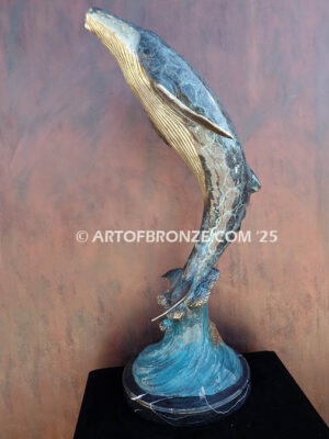 Rising Tide indoor marine art bronze sculpture rising humpback whale
