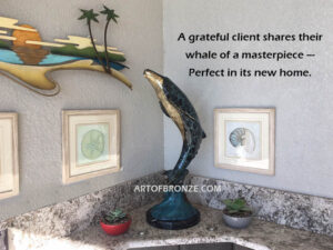 Rising Tide indoor marine art bronze sculpture rising humpback whale