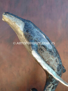 Rising Tide indoor marine art bronze sculpture rising humpback whale