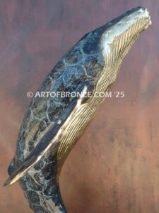 Rising Tide indoor marine art bronze sculpture rising humpback whale