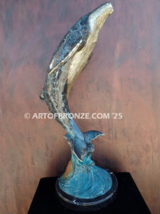 Rising Tide indoor marine art bronze sculpture rising humpback whale