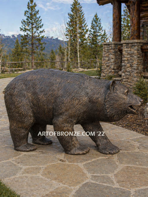 Roaming the Pines outdoor walking bronze bear sculpture