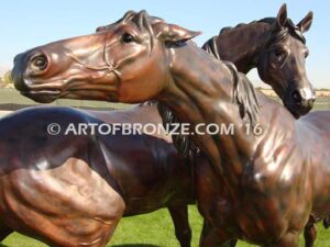 Romance bronze sculpture of standing mare and running colt horse for Griffin Ranch in La Quinta, CA