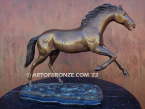 Running Free bronze statue award of galloping wild horse attached to a marble base