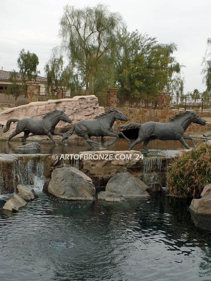 Running Spirit bronze sculpture of running thoroughbreds for Griffin Ranch in La Quinta, CA