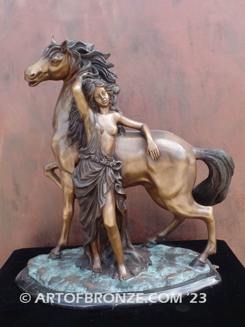 Intoxicating woman and stallion bronze statue