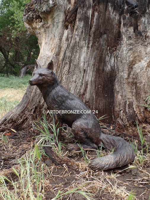 Sitting Fox bronze sculpture wildlife artwork for outdoor/indoor display
