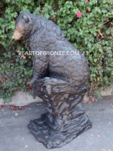 Snack Time monumental sitting outdoor bronze bear sculpture