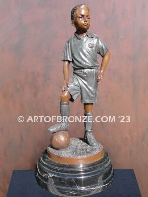 indoor gallery ayso soccer boy in uniform on marble base