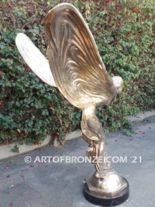 Spirit of Ecstasy heroic bronze statue in silver patina finish of Flying Lady hood ornament