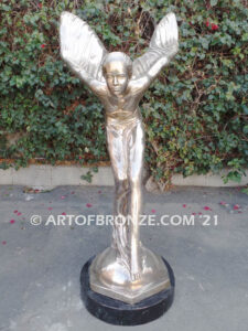 Spirit of Ecstasy heroic bronze statue in silver patina finish of Flying Lady hood ornament