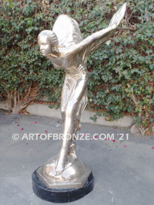 Spirit of Ecstasy heroic bronze statue in silver patina finish of Flying Lady hood ornament