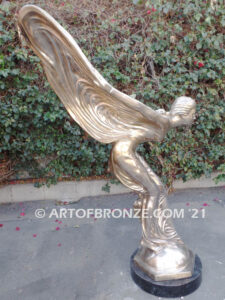 Spirit of Ecstasy heroic bronze statue in silver patina finish of Flying Lady hood ornament