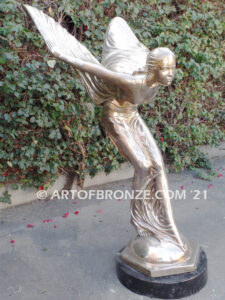 Spirit of Ecstasy heroic bronze statue in silver patina finish of Flying Lady hood ornament