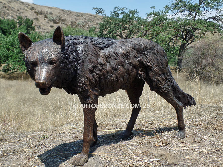 Spirit Protector bronze standing wolf statue