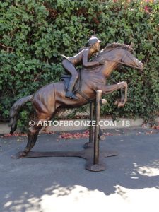 Stadium Star show jumper bronze horse and rider equestrian statue