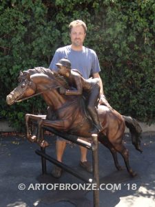 Stadium Star show jumper bronze horse and rider equestrian statue