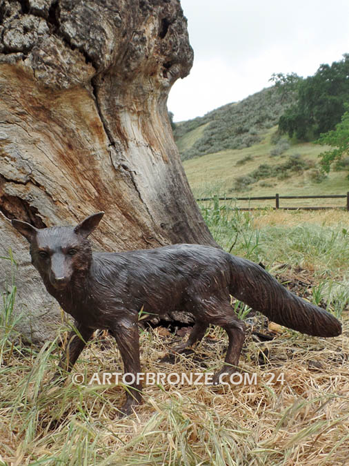 Standing Fox bronze sculpture wildlife artwork for outdoor/indoor display