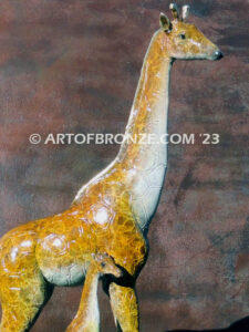 Giraffe lost wax high quality bronze cast indoor statue standing mother giraffe and calf