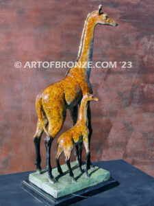 Giraffe lost wax high quality bronze cast indoor statue standing mother giraffe and calf
