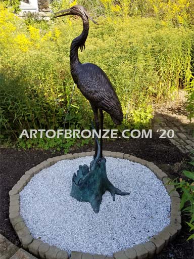 Still Life lost wax casting of standing crane fountain for pool, pond or home