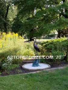 Still Life lost wax casting of standing crane fountain for pool, pond or home