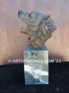 Striking Thunder North American bronze sculpture bust of roaring bear for indoor display