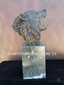 Striking Thunder North American bronze sculpture bust of roaring bear for indoor display