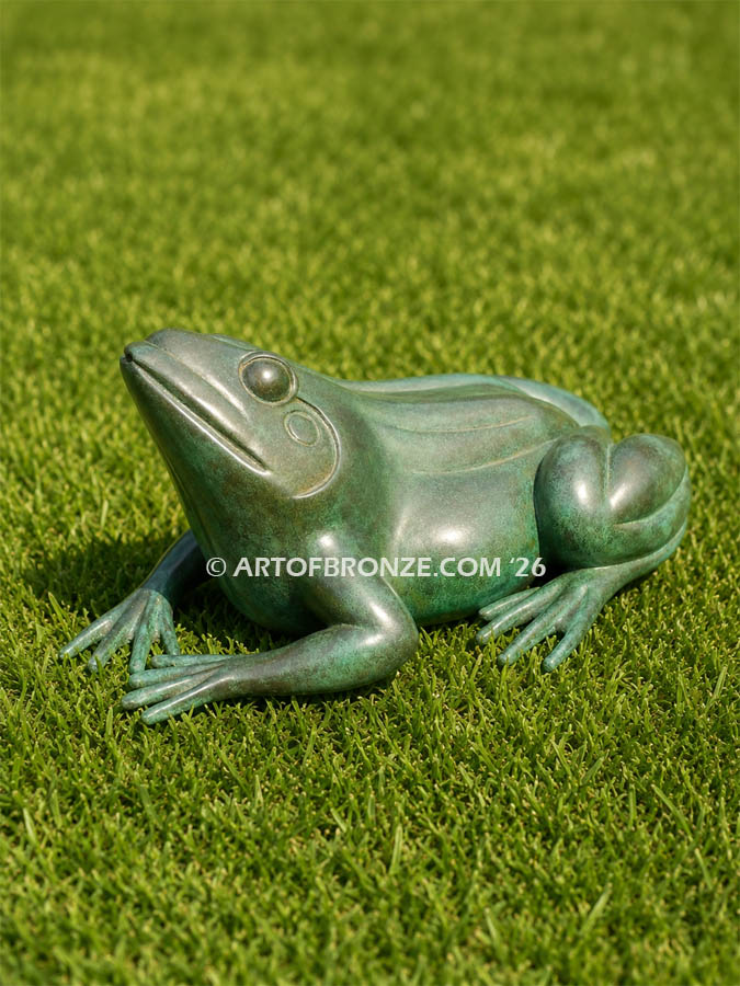 Sunshine Day bronze statue of resting bullfrog for indoor or outdoor display