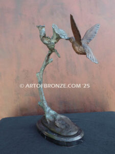 Sweet Nectar indoor décor hummingbird bronze sculpture with flower