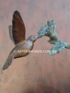 Sweet Nectar indoor décor hummingbird bronze sculpture with flower