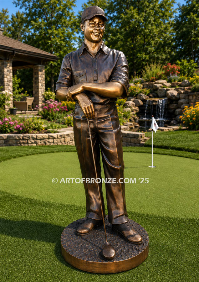 Tee Time life-size standing golfer bronze statue golf artwork