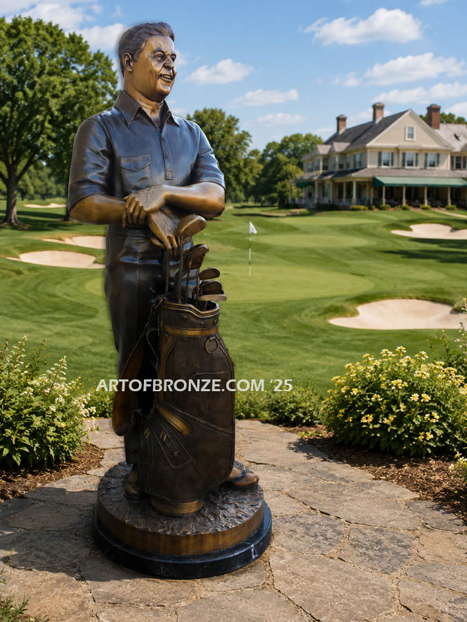Tee Time life-size standing golfer bronze statue golf artwork