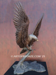 Bronze statue masterpiece of flying bald eagle for indoor or outdoor display