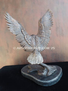 Bronze statue masterpiece of flying bald eagle for indoor or outdoor display