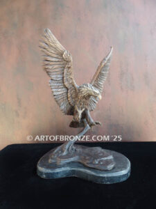 Bronze statue masterpiece of flying bald eagle for indoor or outdoor display