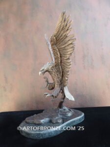 Bronze statue masterpiece of flying bald eagle for indoor or outdoor display