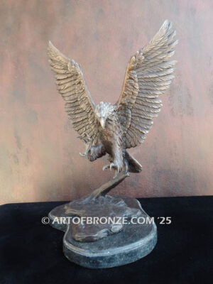 Bronze statue masterpiece of flying bald eagle for indoor or outdoor display