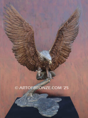 Bronze statue masterpiece of flying bald eagle for indoor or outdoor display