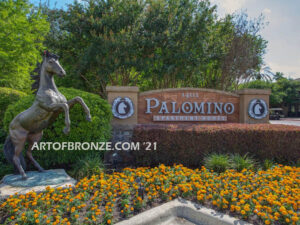 Thunderstorm bronze statue of rearing horse with forelegs off the ground and hind legs attached bronze base