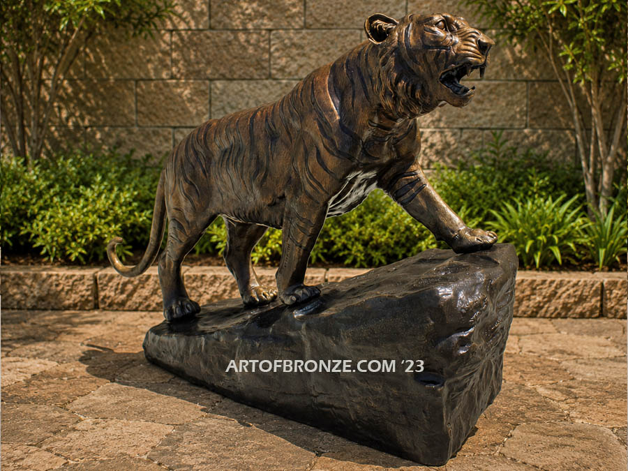 Tiger King Gallery quality roaring tiger life-size bronze sculpture